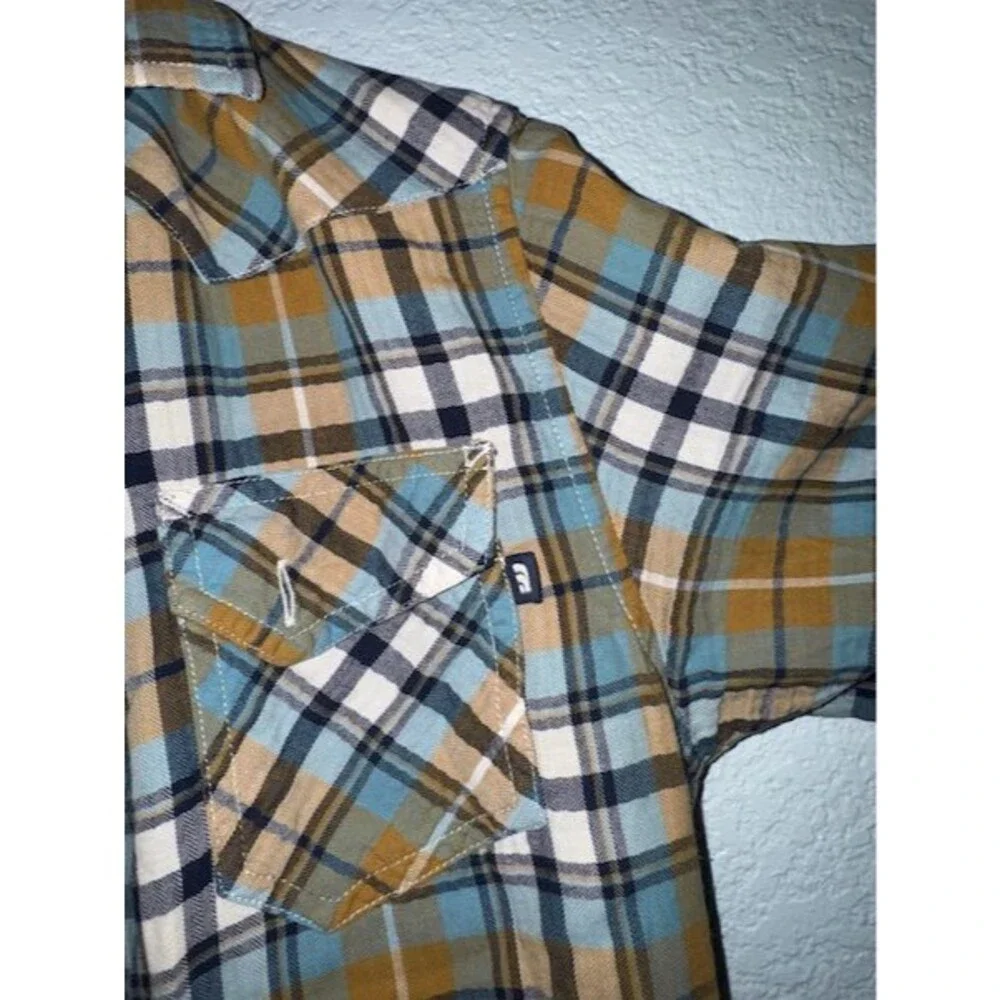 The North Face Plaid Shirt Mens Blue Brown Short Sleeve Button Up Dual Pocket